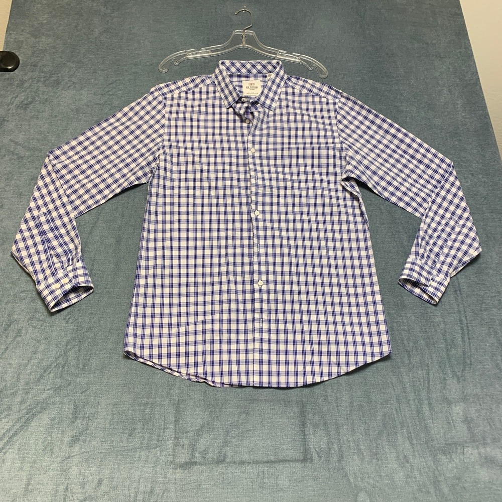 Ben Sherman Tailored Skinny Fit Dress Shirt Mens 16 34-35 White Gingham Check